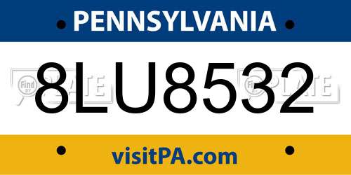 8LU8532 Pennsylvania License Plate