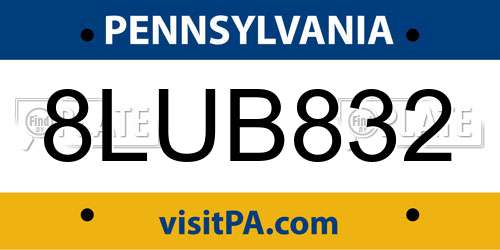 8LUB832 Pennsylvania License Plate
