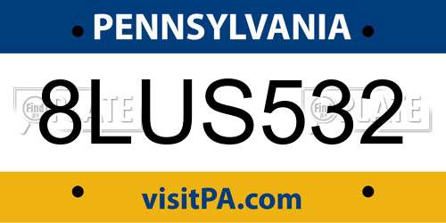 8LUS532 Pennsylvania License Plate