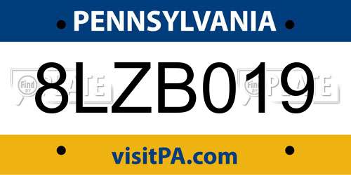 8LZB019 Pennsylvania License Plate