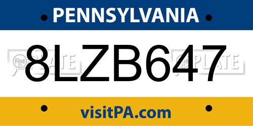 8LZB647 Pennsylvania License Plate