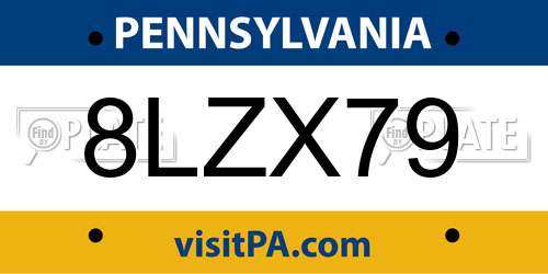 8LZX79 Pennsylvania License Plate