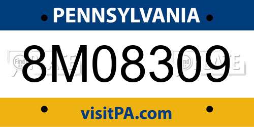 8M08309 Pennsylvania License Plate