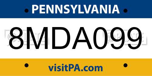 8MDA099 Pennsylvania License Plate