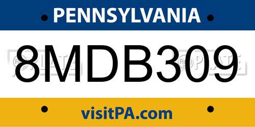 8MDB309 Pennsylvania License Plate