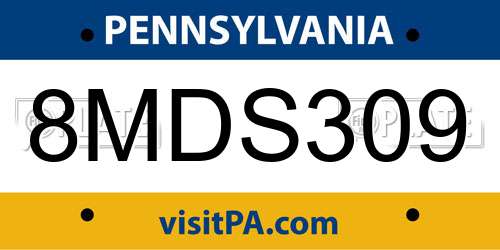 8MDS309 Pennsylvania License Plate