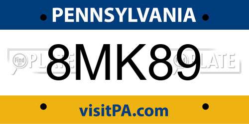 8MK89 Pennsylvania License Plate