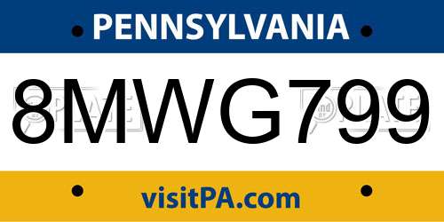 8MWG799 Pennsylvania License Plate