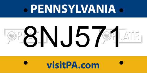 8NJ571 Pennsylvania License Plate