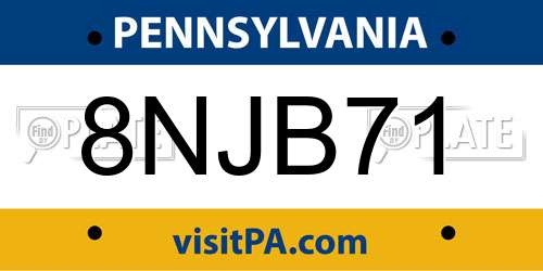 8NJB71 Pennsylvania License Plate