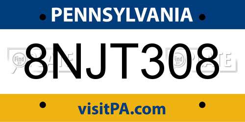 8NJT308 Pennsylvania License Plate