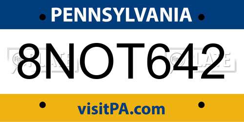 8NOT642 Pennsylvania License Plate