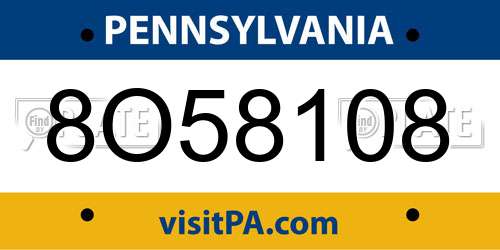 8O58108 Pennsylvania License Plate
