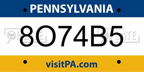 8O74B5 Pennsylvania License Plate
