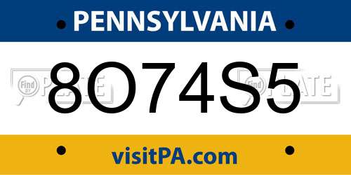 8O74S5 Pennsylvania License Plate