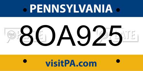 8OA925 Pennsylvania License Plate
