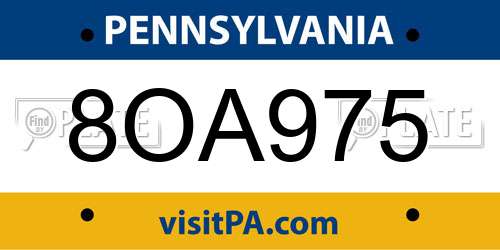 8OA975 Pennsylvania License Plate