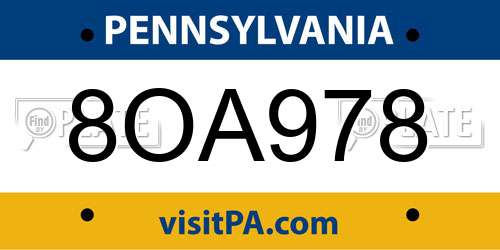 8OA978 Pennsylvania License Plate