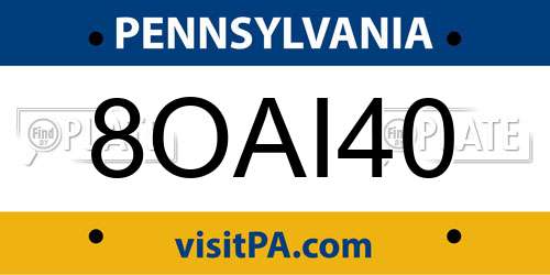 8OAI40 Pennsylvania License Plate