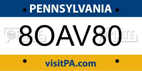 8OAV80 Pennsylvania License Plate