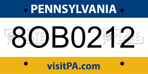 8OB0212 Pennsylvania License Plate