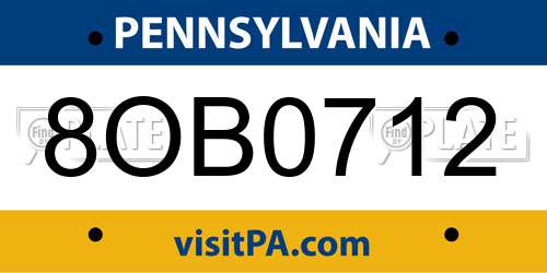 8OB0712 Pennsylvania License Plate