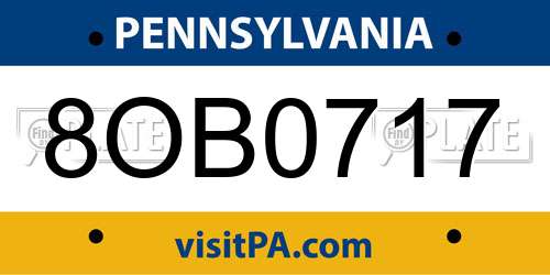 8OB0717 Pennsylvania License Plate