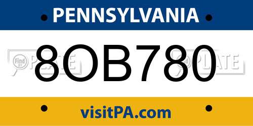 8OB780 Pennsylvania License Plate