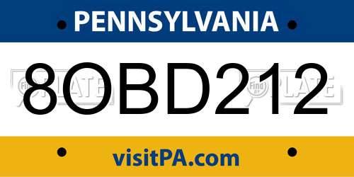 8OBD212 Pennsylvania License Plate