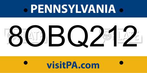 8OBQ212 Pennsylvania License Plate