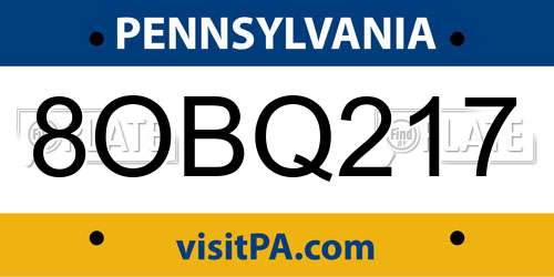 8OBQ217 Pennsylvania License Plate