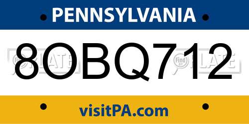 8OBQ712 Pennsylvania License Plate