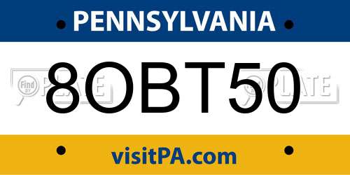 8OBT50 Pennsylvania License Plate