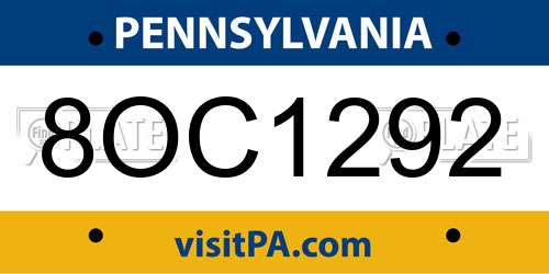 8OC1292 Pennsylvania License Plate