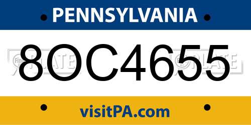 8OC4655 Pennsylvania License Plate
