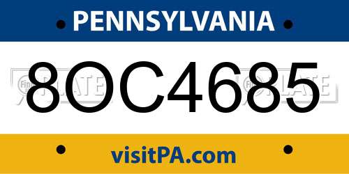 8OC4685 Pennsylvania License Plate