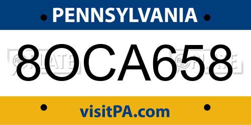 8OCA658 Pennsylvania License Plate