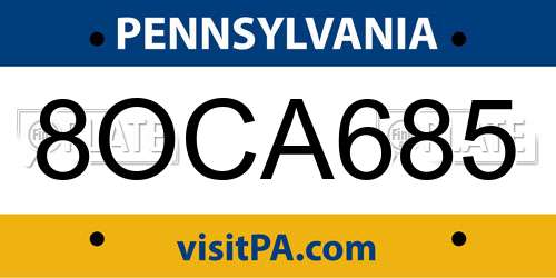 8OCA685 Pennsylvania License Plate