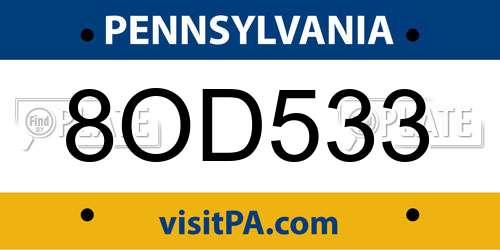 8OD533 Pennsylvania License Plate