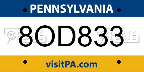 8OD833 Pennsylvania License Plate