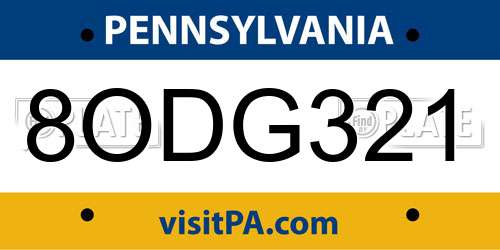 8ODG321 Pennsylvania License Plate