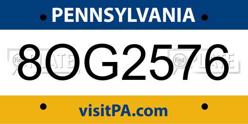 8OG2576 Pennsylvania License Plate