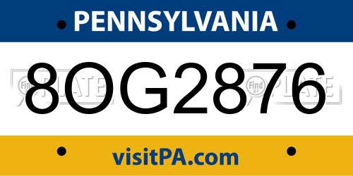 8OG2876 Pennsylvania License Plate