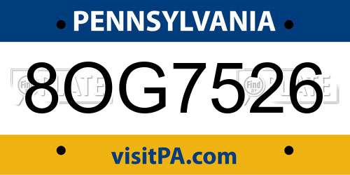8OG7526 Pennsylvania License Plate