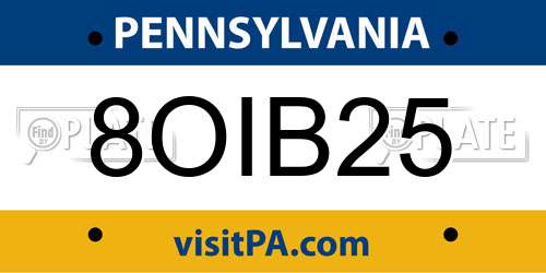 8OIB25 Pennsylvania License Plate