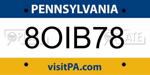 8OIB78 Pennsylvania License Plate