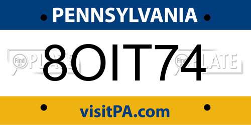8OIT74 Pennsylvania License Plate