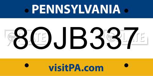 8OJB337 Pennsylvania License Plate