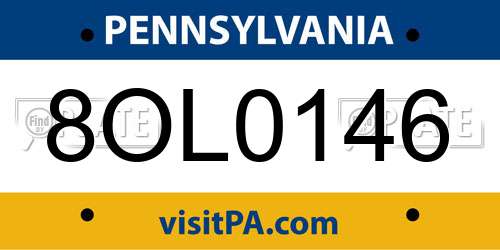 8OL0146 Pennsylvania License Plate