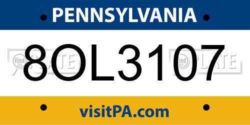 8OL3107 Pennsylvania License Plate